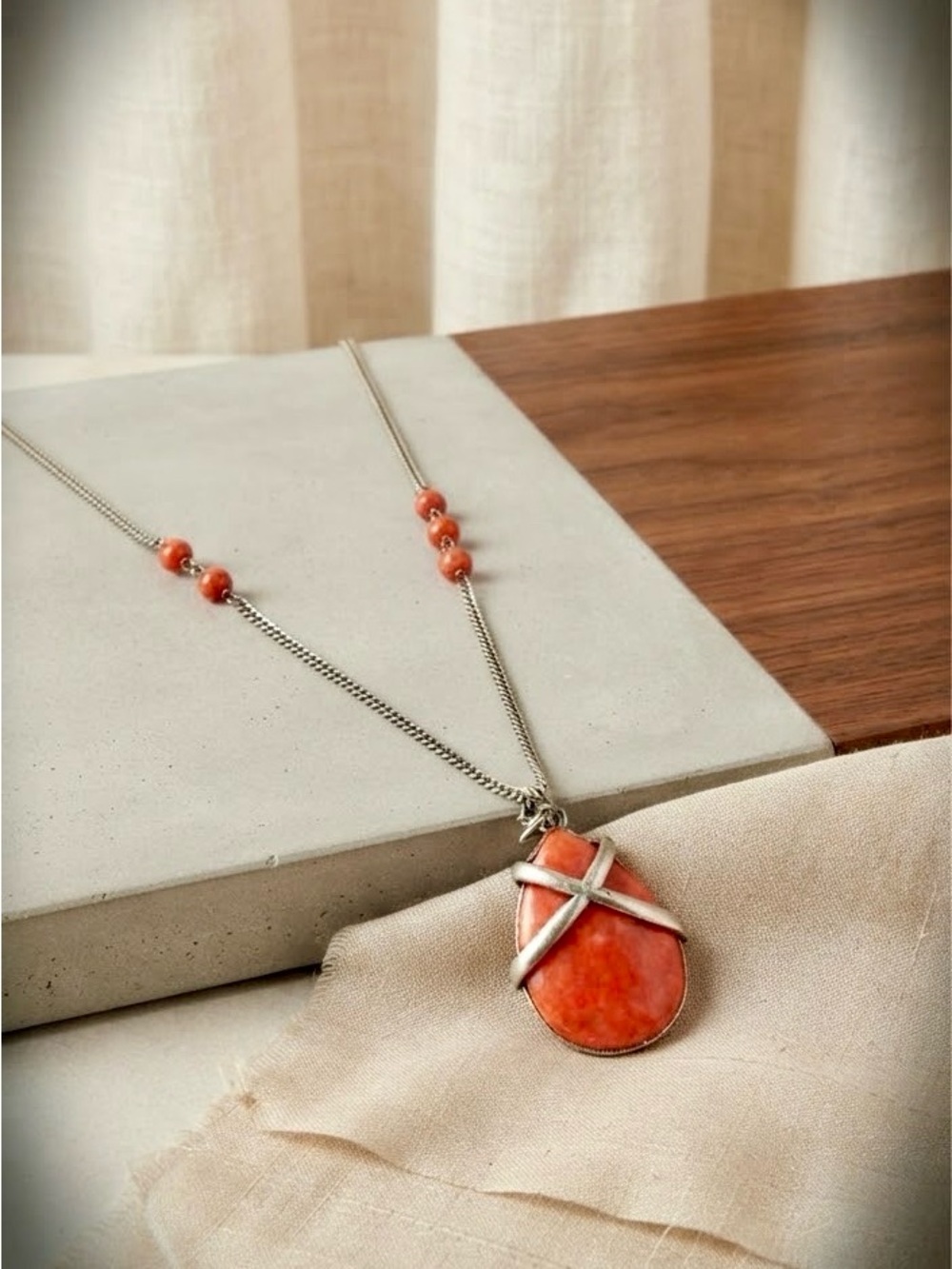 Vintage Opera Length Carnelian Pendant Necklace